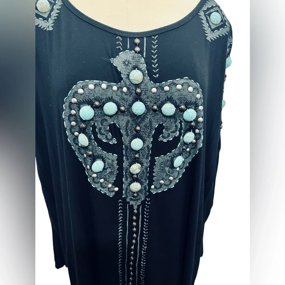 Double D Ranch Black Long Sleeve Dress with Turquoise Embellishments Size XL - Picture 2 of 6